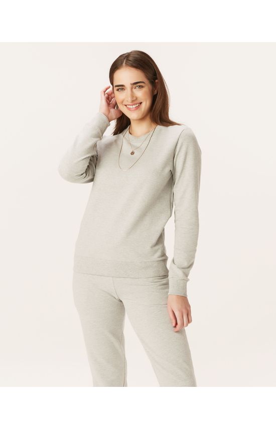 Blusão Básico Feminino Decote Redondo Em Moletom Stretch Flanelado