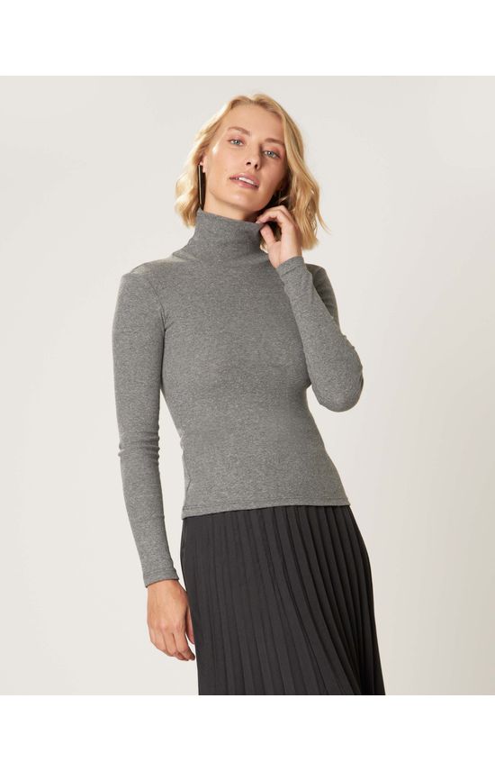 Blusa Básica Feminina Gola Alta Manga Longa Em Ribana