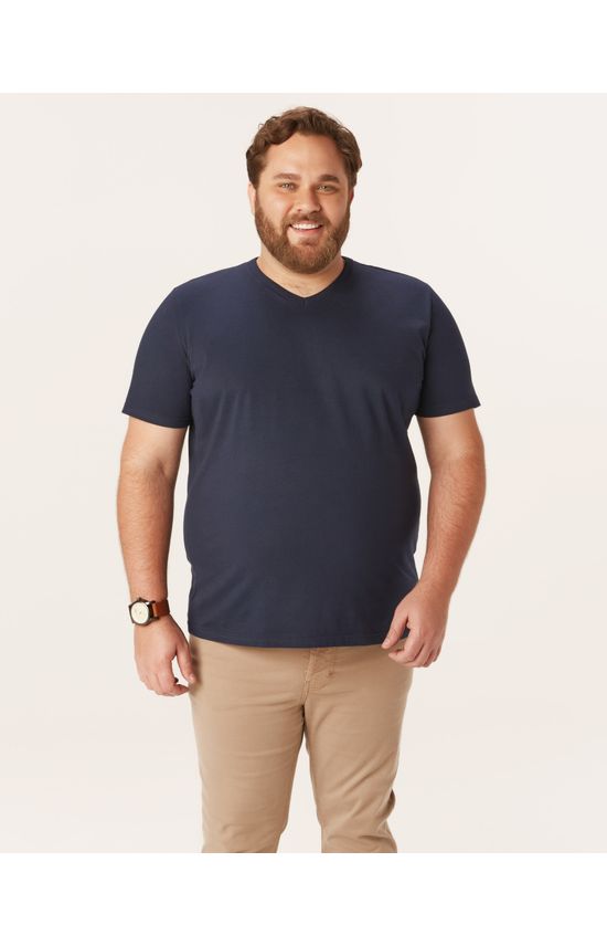 Camiseta Básica Masculina Plus Size Decote V Em Meia Malha