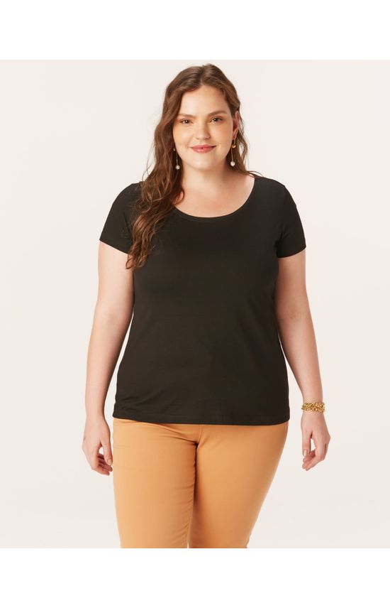 Blusa Básica Feminina Plus Size Decote Redondo Em Meia Malha