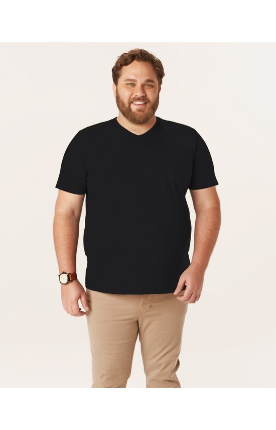 Camiseta Básica Masculina Plus Size Decote V Em Meia Malha