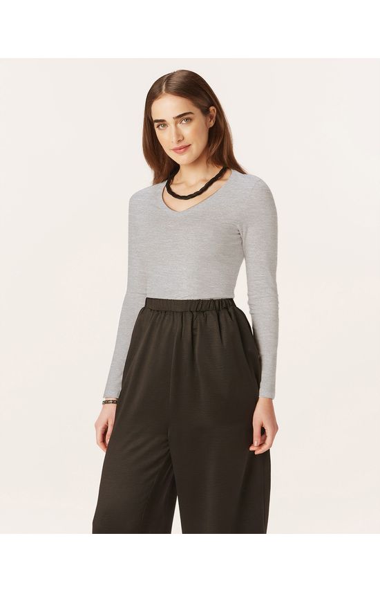 Blusa Básica Feminina Manga Longa Em Cotton Light