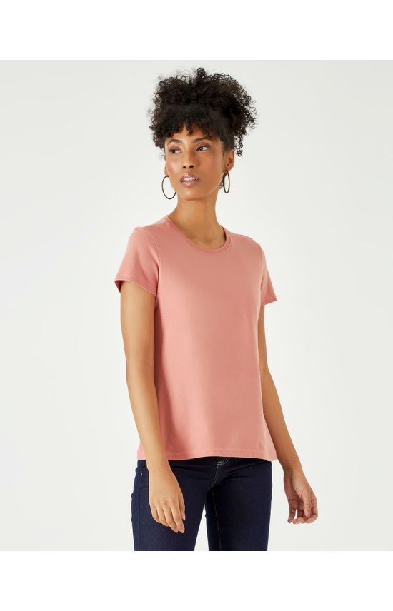 Blusa Básica Feminina Decote Redondo Em Viscose Botonê