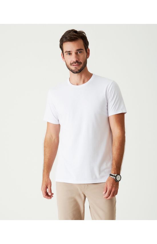 Camiseta Básica Masculina Decote Redondo Em Meia Malha Antiodor BRANCO ...