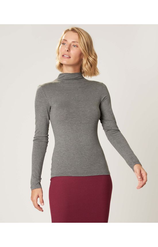 Blusa Básica Feminina Gola Alta Em Viscose Stretch Conforto