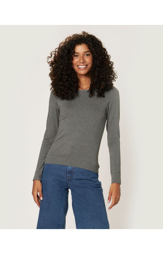 Blusa Básica Feminina Decote Redondo Em Viscose Stretch