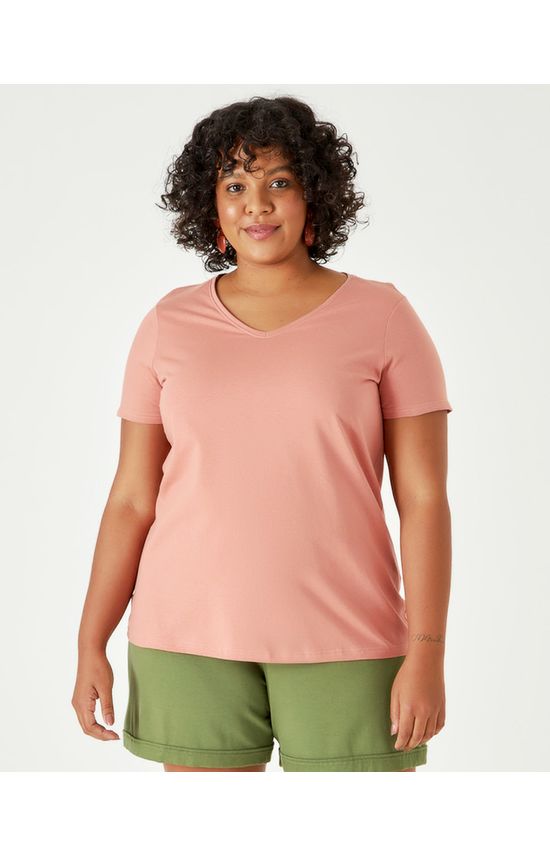 Blusa Básica Feminina Plus Size Decote V Em Meia Malha Anti Odor