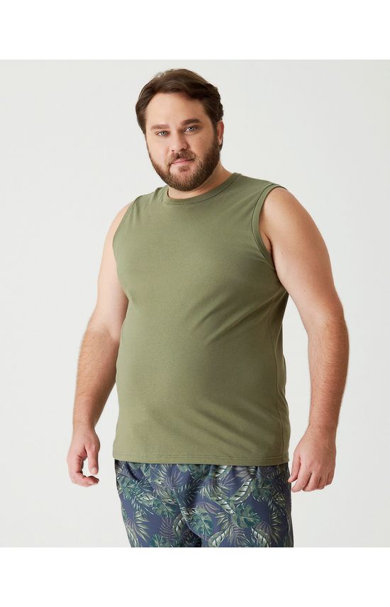 Regata Básica Masculina Plus Size Cava Ajustada Em Algodão