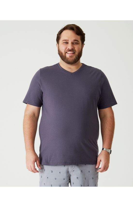 Camiseta Básica Masculina Plus Size Decote V Em Algodão