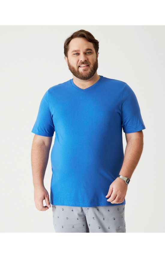 Camiseta Básica Masculina Plus Size Decote V Em Algodão