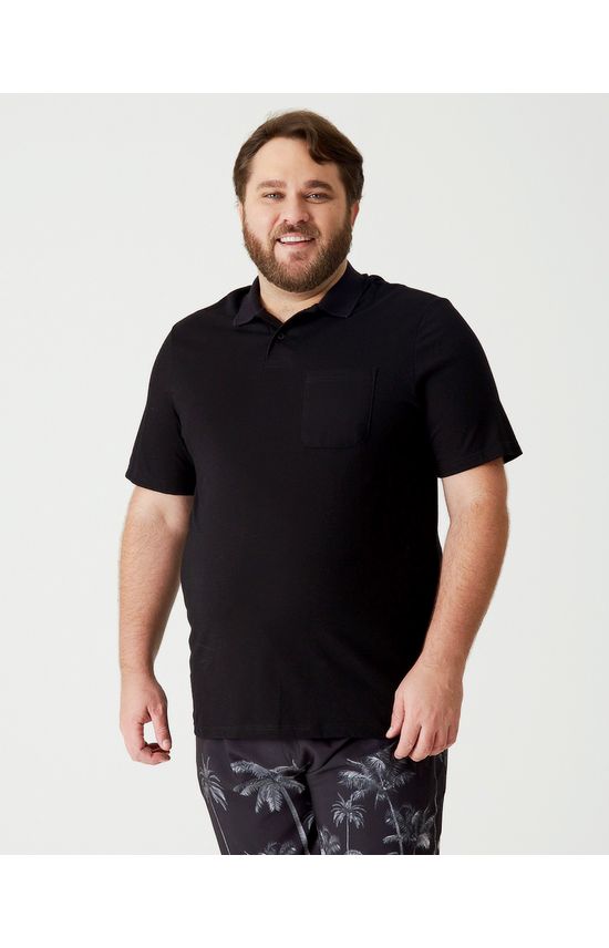 Camisa Polo Básica Masculina Plus Size Em Meia Malha