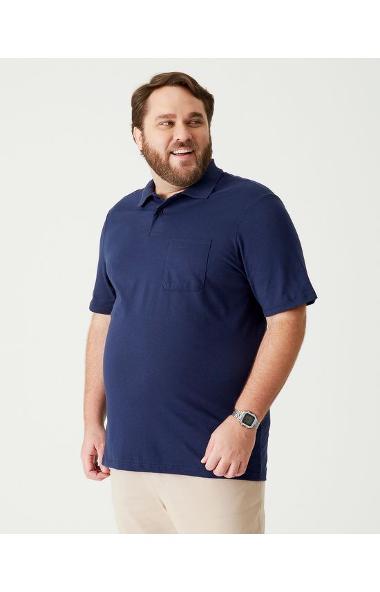 Camisa Polo Básica Masculina Plus Size Em Meia Malha