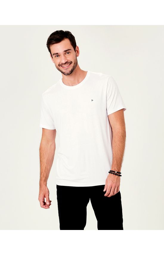 Camiseta Básica Masculina Bordado Frontal Em Viscose Stretch