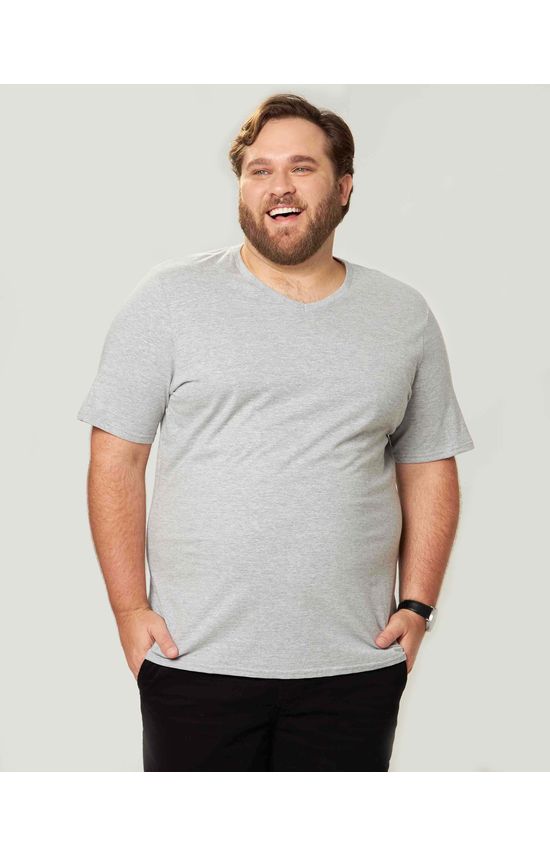 Camiseta Básica Masculina Plus Size Decote V Em Meia Malha