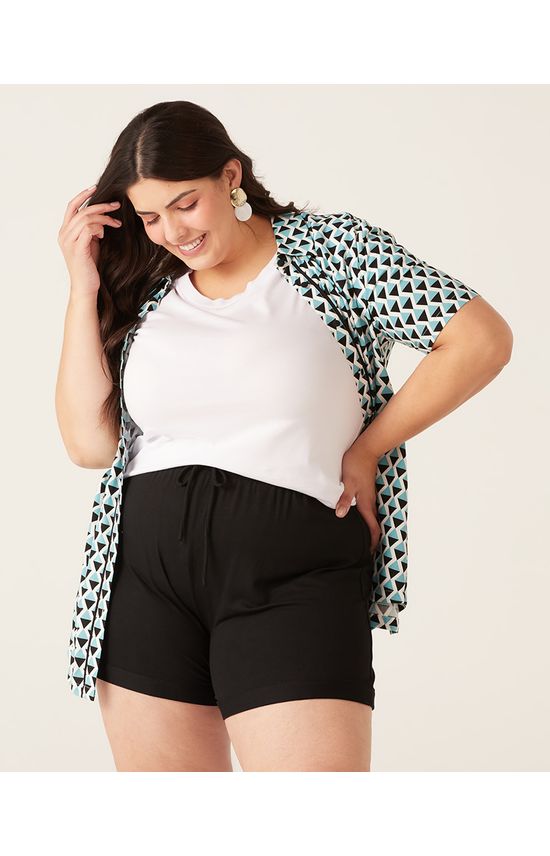 Blusa Básica Feminina Plus Size Decote Redondo Em Meia Pima