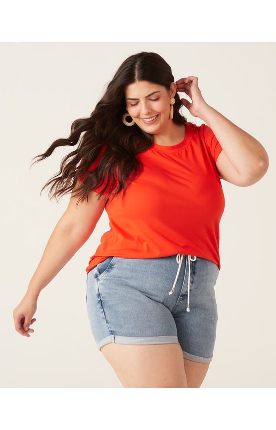 Blusa Básica Feminina Plus Size Decote Redondo Em Meia Pima