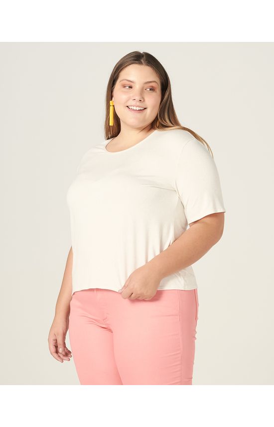 Blusa Básica Feminina Plus Size Decote Redondo Em Viscolinho Stretch