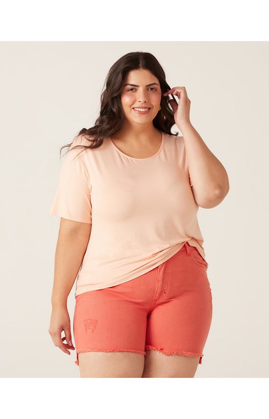 Blusa Básica Feminina Plus Size Decote Redondo Em Viscolinho Stretch
