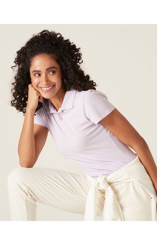 Blusa Polo Básica Feminina Com Peitilho Em Piquet Stretch