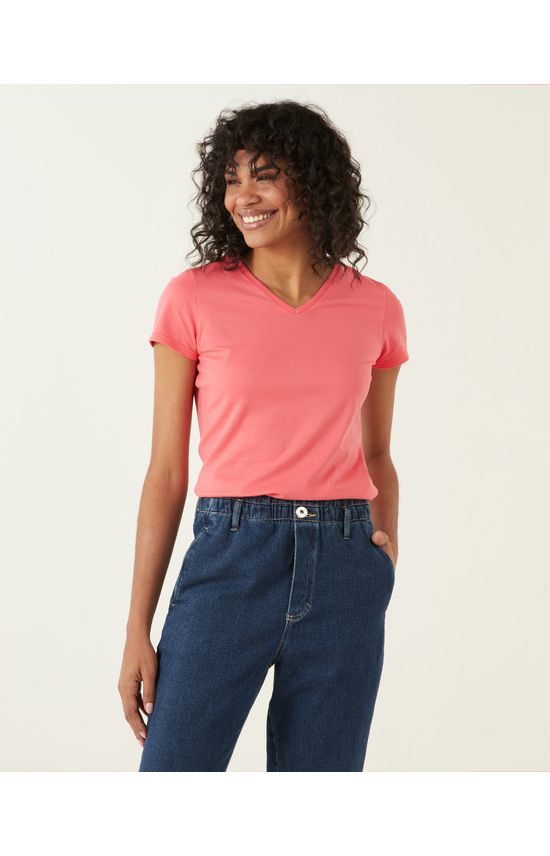 Blusa Básica Feminina Decote V Em Algodão