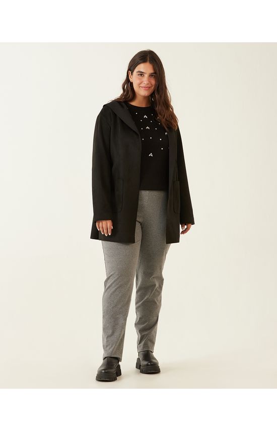 Calça Reta Básica Feminina Plus Size Cintura Média Em Algodão