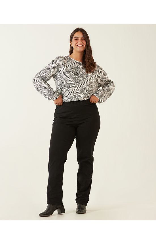 Calça Reta Básica Feminina Plus Size Cintura Média Em Algodão