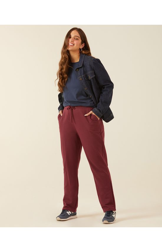Calça Básica Feminina Plus Size Em Moletom Stretch Flanelado