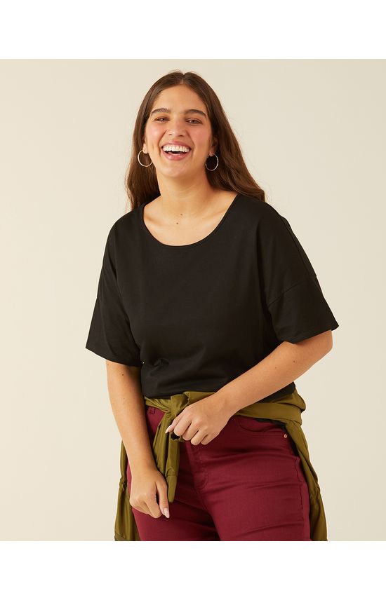 Blusa Básica Feminina Plus Size Decote Redondo Em Malha Ôrganica