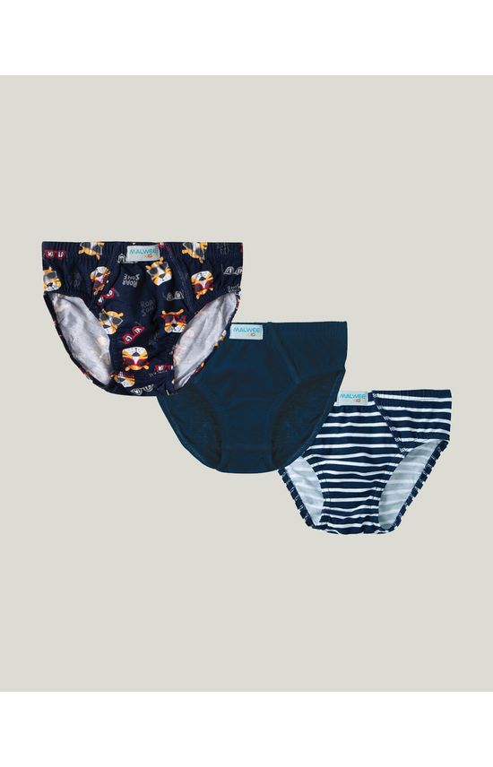 Kit 3 Cuecas Slip Infantis Menino Em Algodão Malwee Kids
