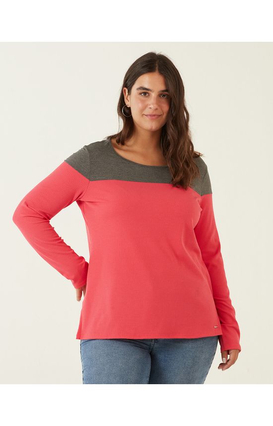 Blusa Básica Feminina Plus Size Decote Redondo Em Malha Canelada