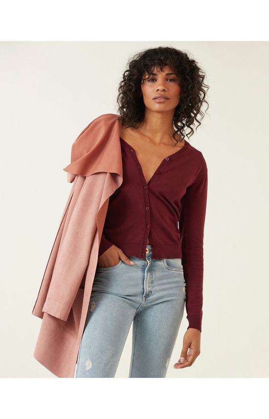 Cardigan Básico Feminino Decote V Em Tricô