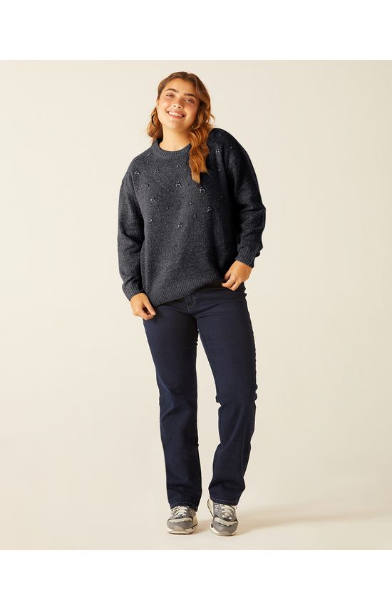 Calça Feminina Plus Size Reta Em Flex Jeans