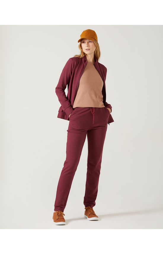 Calça Básica Feminina Com Bolso Moletom Flanelado