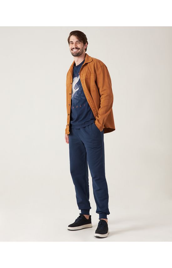 Calça Básica Masculina Em Moletom Flanelado