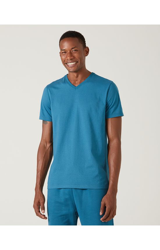 Camiseta Básica Masculina Gola V Em Algodão