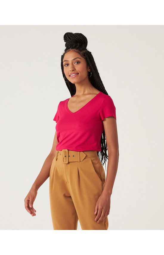 Blusa Básica Feminina Decote V Em Viscose Stretch