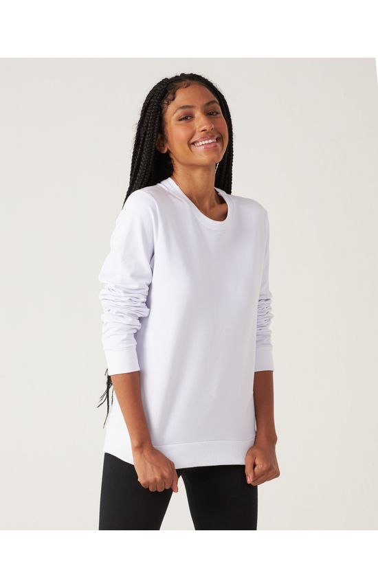 Blusão Básico Feminino Decote Redondo Em Moletom Stretch Flanelado