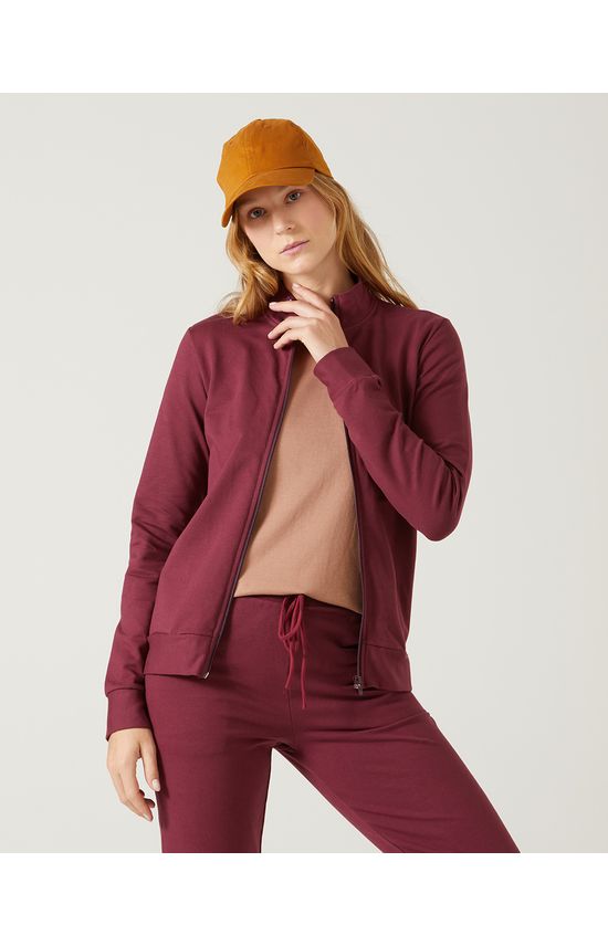 Jaqueta Básica Feminina Gola Alta Moletom Stretch Flanelado
