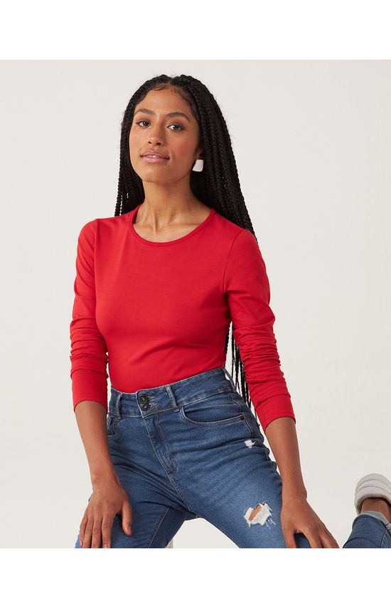 Blusa Básica Feminina Decote Redondo Em Cotton Light