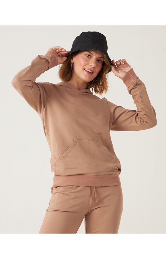 Blusão Básico Feminino Com Capuz Moletom Stretch Flanelado