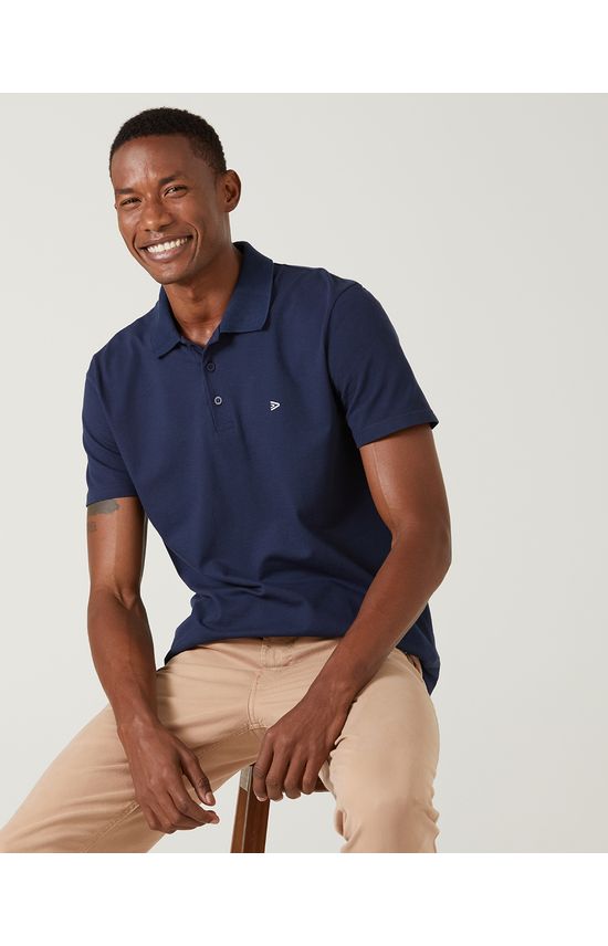 Camisa Polo Básica Masculina Bordado Frontal Em Piquet Stretch