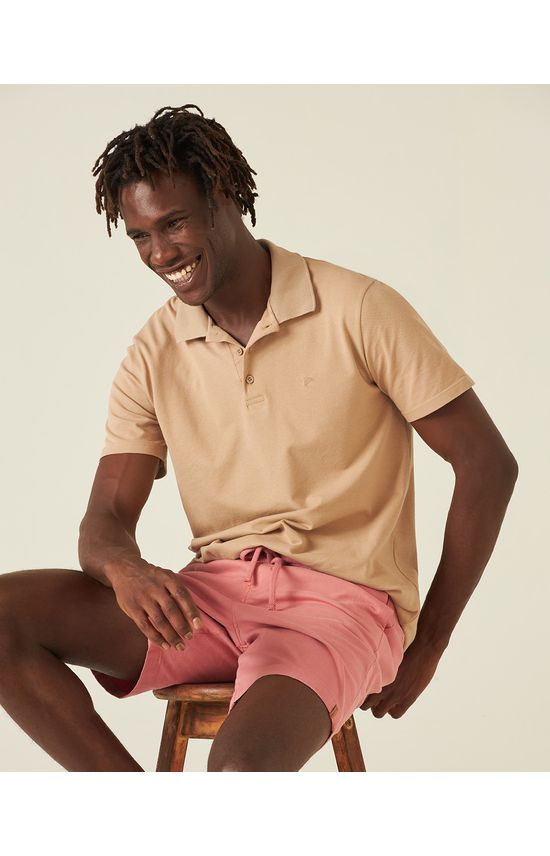 Camisa Polo Básica Masculina Bordado Frontal Em Piquet Stretch