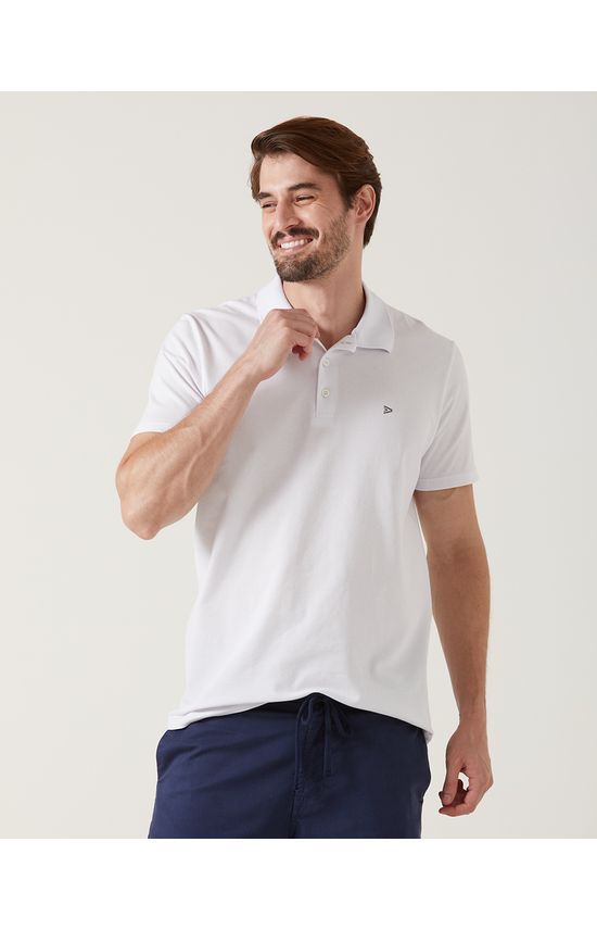 Camisa Polo Básica Masculina Bordado Frontal Em Piquet Stretch