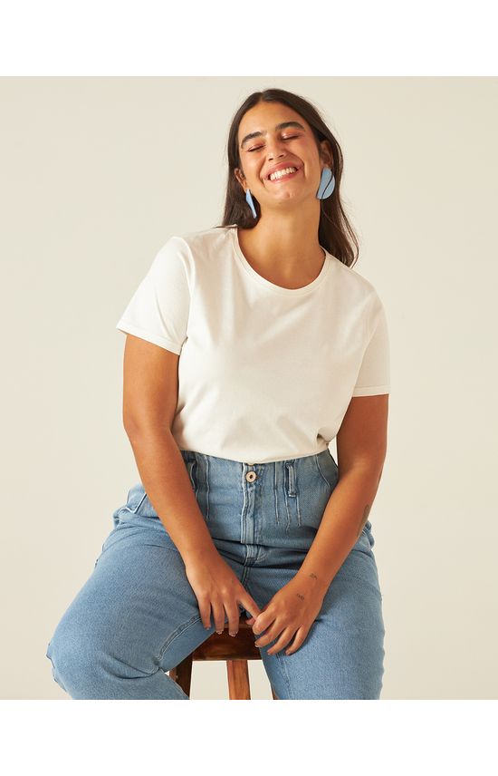 Blusa Básica Feminina Plus Size Decote Redondo Em Algodão Orgânico