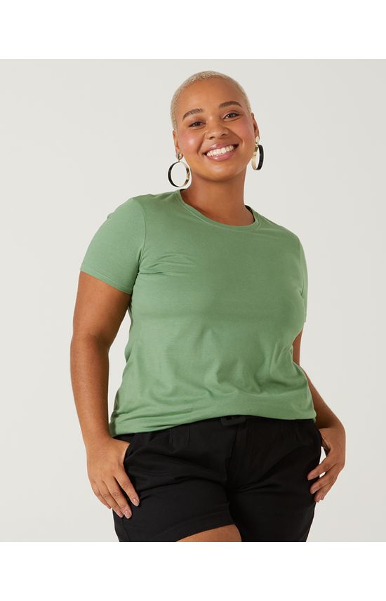 Blusa Básica Feminina Plus Size Decote Redondo Em Algodão Orgânico