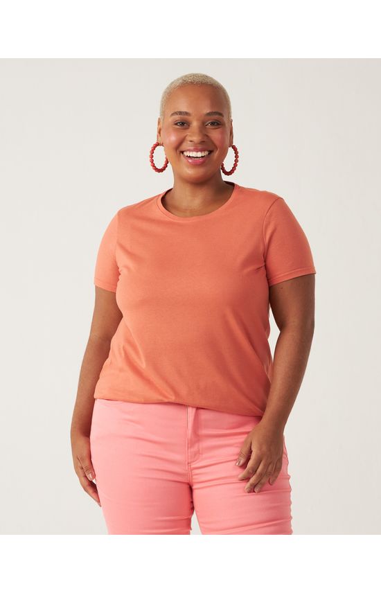 Blusa Básica Feminina Plus Size Decote Redondo Em Algodão Orgânico