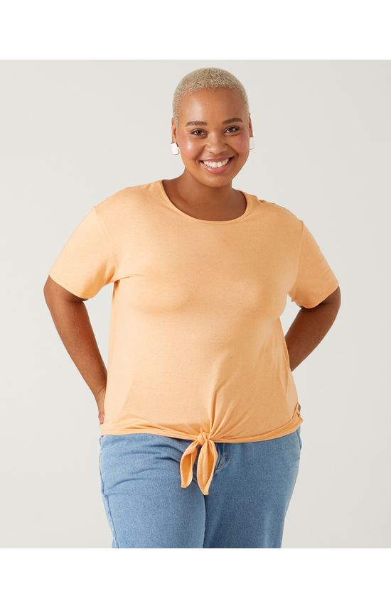 Blusa Básica Feminina Plus Size Amarração Frontal Em Viscolinho Premium