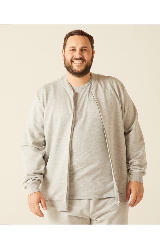 Jaqueta Básica Masculina Plus Size Com Zíper Em Moletom Flanelado