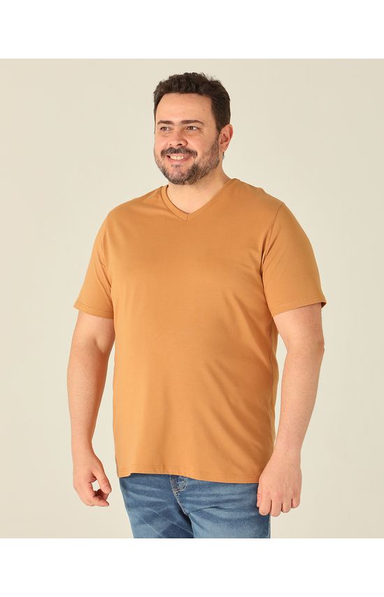 Camiseta Básica Masculina Plus Size Decote V Em Algodão