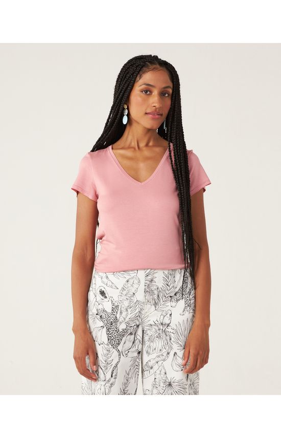 Blusa Básica Feminina Mullet Decote V Em Viscose Stretch